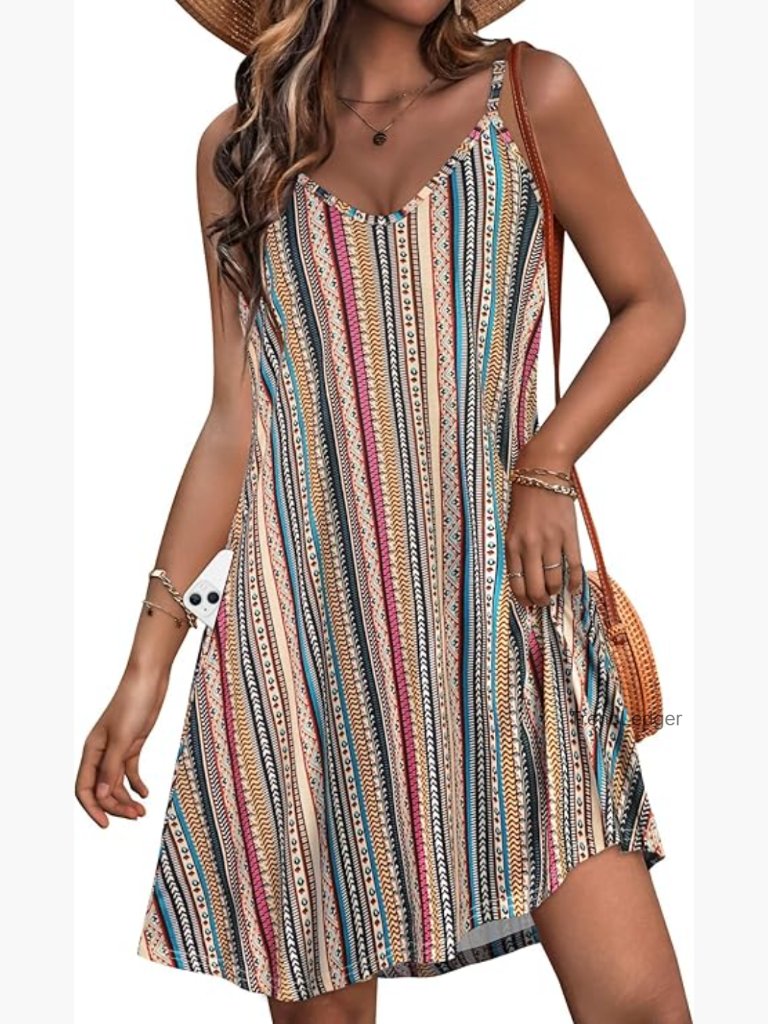 Spaghetti Strap Summer Dress With Pockets, Loose Fit, S-3xl